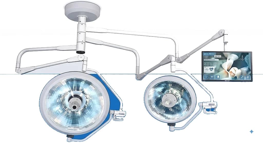 Đèn mổ halogen treo trần hai tay tích hợp hệ thống truyền hình Suxin SX-I 700/500-TV
